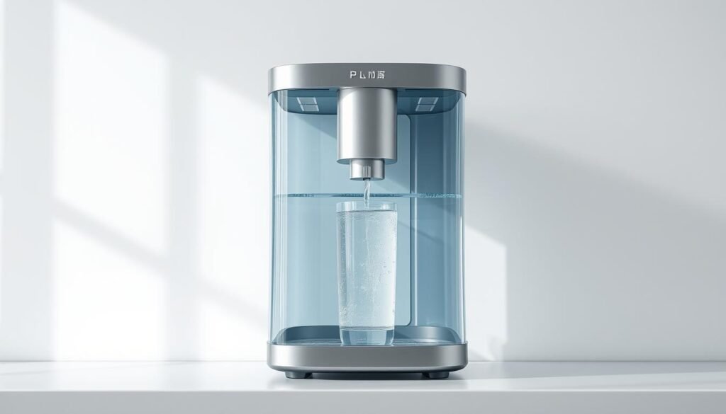 A high-quality countertop water purifier set against a minimalist white backdrop, its sleek metal and glass design elegantly showcasing the advanced filtration technology within. Diffused natural light illuminates the pure, crystal-clear water flowing effortlessly from the dispenser, symbolizing the device's ability to provide clean, safe drinking water. The overall scene exudes a sense of purity, sophistication, and the importance of addressing Taiwan's aging water infrastructure through the reliable, practical solution of a top-of-the-line home water filtration system. A high-quality countertop water purifier set against a minimalist white backdrop, its sleek metal and glass design elegantly showcasing the advanced filtration technology within. Diffused natural light illuminates the pure, crystal-clear water flowing effortlessly from the dispenser, symbolizing the device's ability to provide clean, safe drinking water. The overall scene exudes a sense of purity, sophistication, and the importance of addressing Taiwan's aging water infrastructure through the reliable, practical solution of a top-of-the-line home water filtration system.