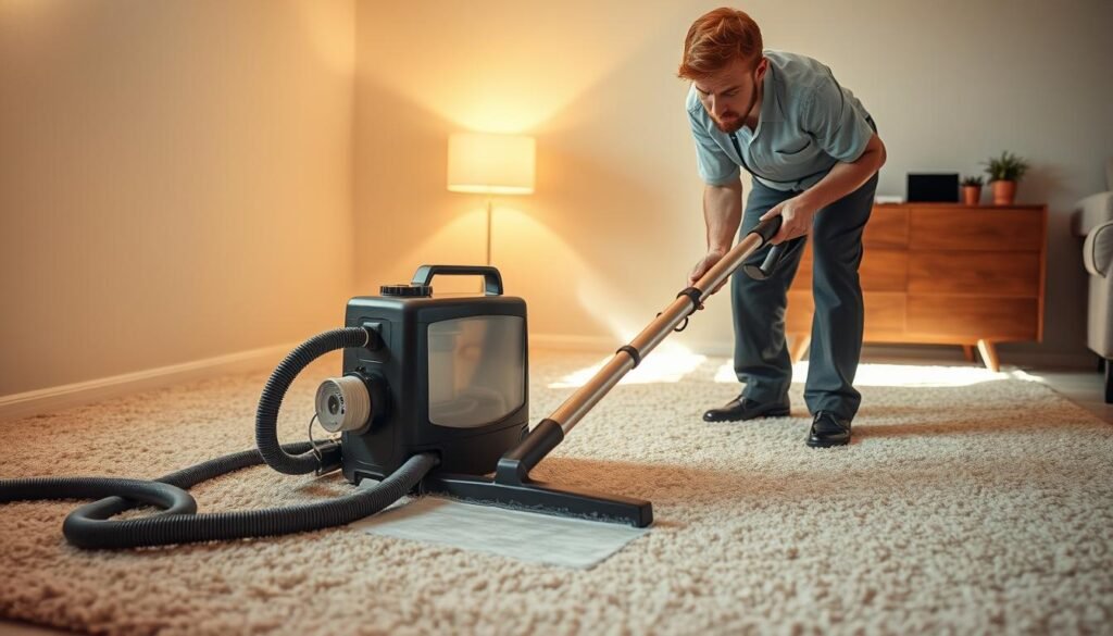 A professional-looking iCareCPAP carpet cleaning service technician diligently vacuuming and shampooing a plush, beige area rug using state-of-the-art equipment. The scene is bathed in soft, warm lighting, creating a serene and inviting atmosphere. The technician's movements are deliberate and focused, reflecting their expertise in delivering a meticulous, high-quality carpet cleaning experience. The rug's fibers appear rejuvenated and vibrant, conveying the transformative power of the iCareCPAP service. The overall composition highlights the care and attention to detail that characterizes the professional iCareCPAP carpet cleaning process. A professional-looking iCareCPAP carpet cleaning service technician diligently vacuuming and shampooing a plush, beige area rug using state-of-the-art equipment. The scene is bathed in soft, warm lighting, creating a serene and inviting atmosphere. The technician's movements are deliberate and focused, reflecting their expertise in delivering a meticulous, high-quality carpet cleaning experience. The rug's fibers appear rejuvenated and vibrant, conveying the transformative power of the iCareCPAP service. The overall composition highlights the care and attention to detail that characterizes the professional iCareCPAP carpet cleaning process.
