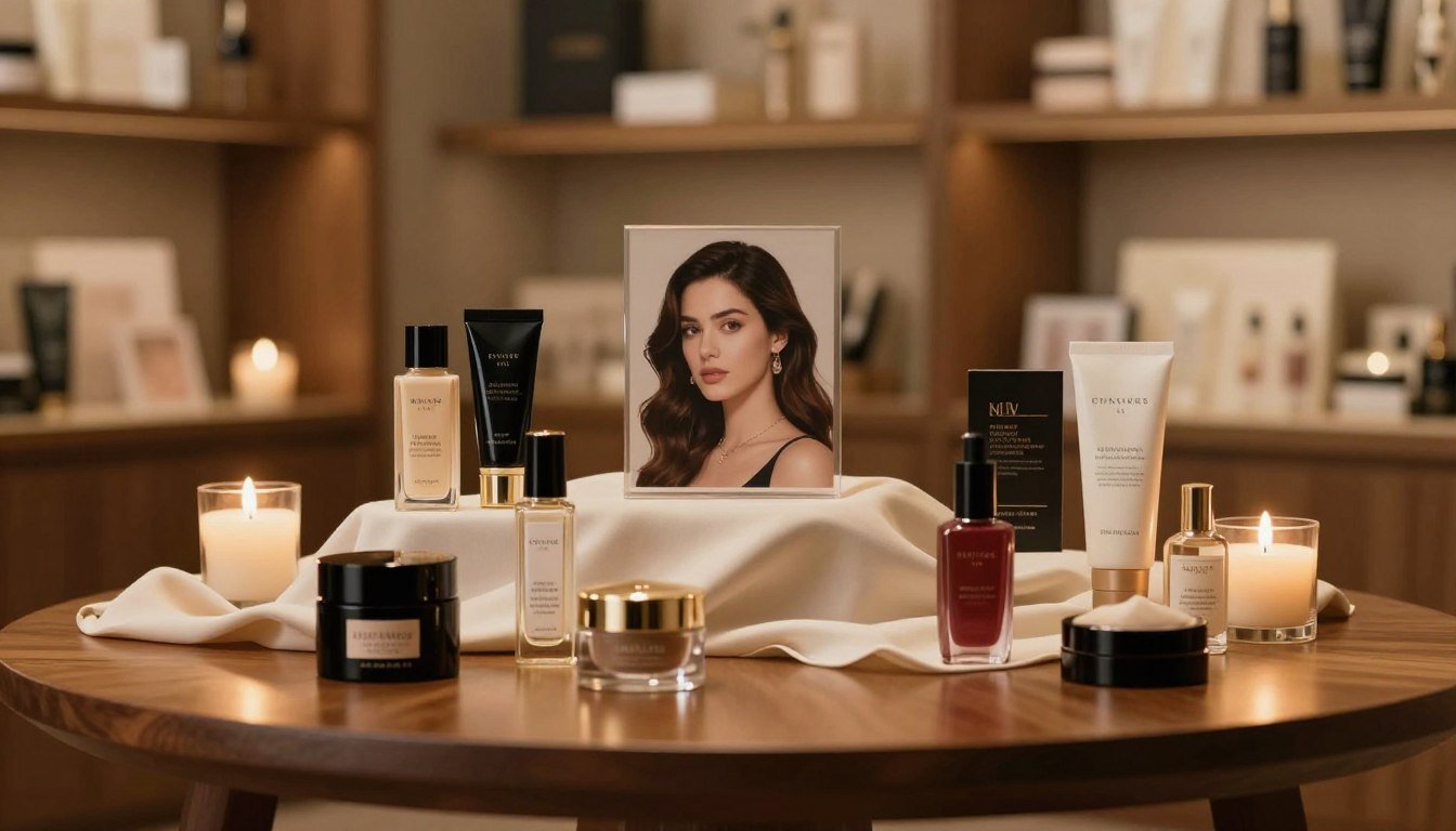 A stylish display of premium adult products inspired by renowned actresses, arranged elegantly on a polished wooden table. The foreground features a variety of high-quality items, each showcasing unique designs and features, reflecting craftsmanship. In the middle ground, subtle decorative elements such as soft fabric draping and tastefully arranged candles create a warm and inviting ambiance. The background consists of softly blurred shelves filled with similar products, enhancing the focus on the main display. The image is captured with soft, warm lighting, contributing to a cozy and intimate atmosphere, using a cinematic approach that emphasizes depth. The overall mood is elegant and sophisticated, perfect for a refined audience.
